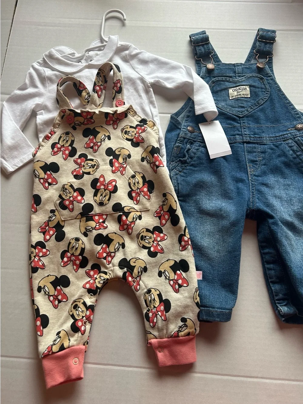 Minnie Mouse Romper with Denim Overalls and Peter Pan Collar Bodysuit